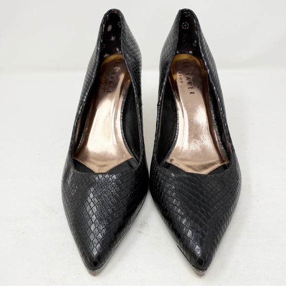 Ted Baker Black Reptile Skin Stiletto Pumps Heels Size 37 EUR / 6 US - Picture 2 of 9